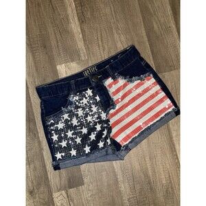 Justice USA American Flag Jean Shorts Sequin Girls Sz 14 4th Of July Patriotic